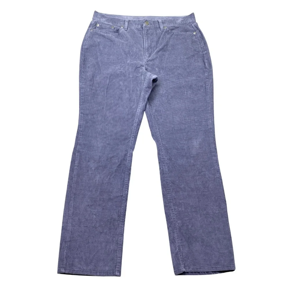 LL Bean BeanFlex Straight Leg Favorite Fit Corduroy Pants Blue 14 Reg 520828